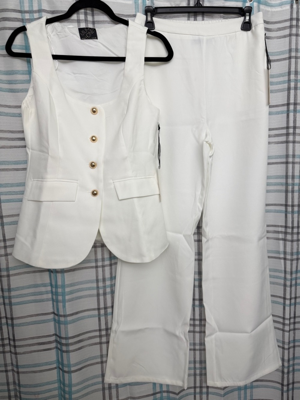 Women's Cream Wide-Leg Pants and Sleeveless Vest Two-Piece Set